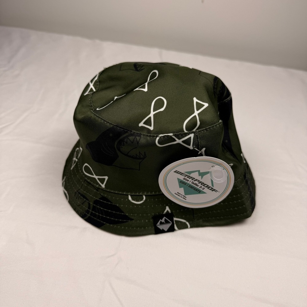 ✨3‎ for $15 Wearproof Kids Shark Bucket Hat Olive Green Size 2-3 Toddler Hat NWT